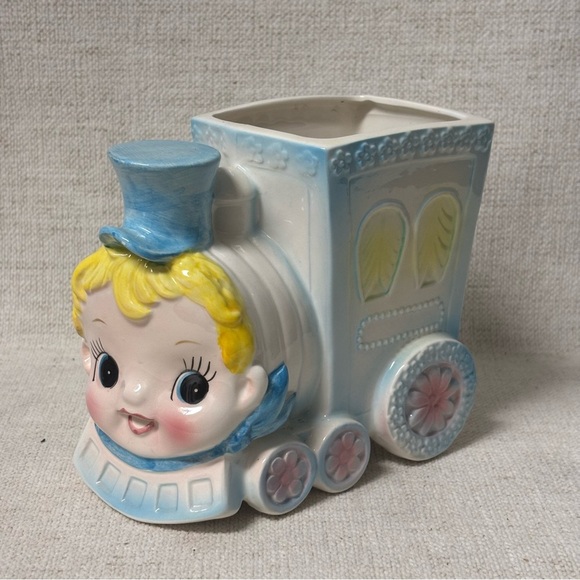 Vintage Boy Train Planter Made in Japan Collectible Home decor Baby Room Decor - Picture 1 of 7